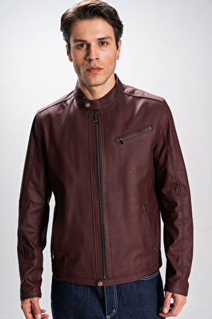 DERİCLUB Faenza Erkek Hakim Yaka Slimfit Gerçek Deri Mont BORDO