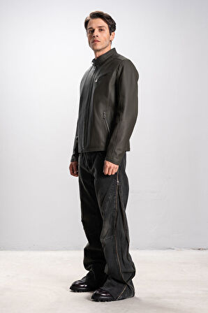 DERİCLUB Faenza Erkek Hakim Yaka Slimfit Gerçek Deri Mont YEŞİL