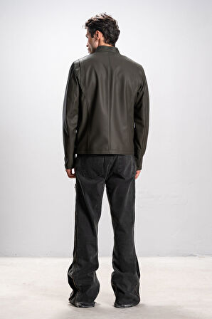 DERİCLUB Faenza Erkek Hakim Yaka Slimfit Gerçek Deri Mont YEŞİL