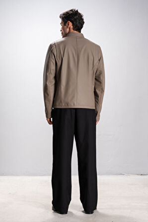 DERİCLUB Faenza Erkek Hakim Yaka Slimfit Gerçek Deri Mont VİZON