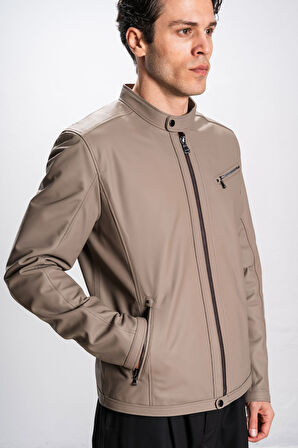 DERİCLUB Faenza Erkek Hakim Yaka Slimfit Gerçek Deri Mont VİZON