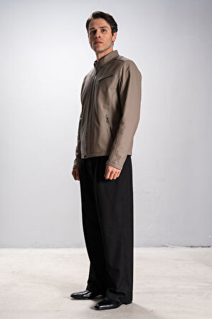 DERİCLUB Faenza Erkek Hakim Yaka Slimfit Gerçek Deri Mont VİZON