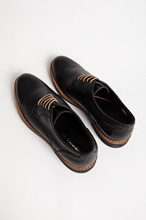 DERİCLUB Erkek Bağcıklı 4 Mevsim Klasik Ayakkabı Gerçek Deri 2650/2 SİYAH