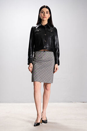 DERİCLUB Cardi Kadın Cropfit Gerçek Deri Mont SİYAH