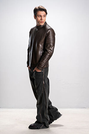 DERİCLUB Boston Erkek Hakim Yaka Slimfit Gerçek Deri Spor Mont KAHVERENGİ