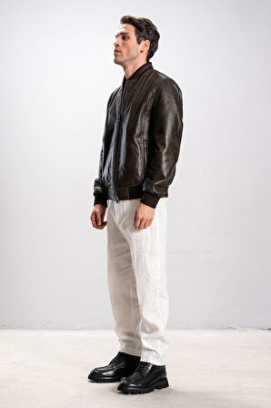 DERİCLUB Lucca Erkek Ribanalı Kolej Gerçek Deri Mont SİYAH/TABA