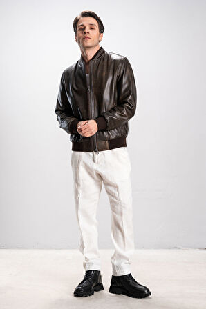 DERİCLUB Lucca Erkek Ribanalı Kolej Gerçek Deri Mont SİYAH/TABA