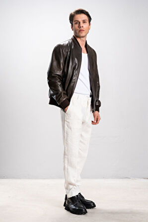 DERİCLUB Lucca Erkek Jumbo Kolej Hakiki Deri Mont SİYAH/TABA