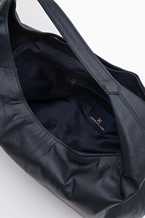 DERİCLUB Vega Kadın Salaş Görünümlü Tote Çanta Gerçek Deri LACİVERT