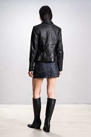 DERİCLUB Russelia Kadın Rahat Gerçek Deri Mont SİYAH