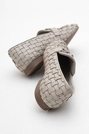 DERİCLUB Kadın Tokalı Örgülü Loafer Gerçek Deri ZY 8198 GRİ