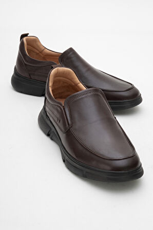 Erkek Kalın Taban Bağcıksız Comfort Ayakkabı Gerçek Deri CR 2676 KAHVERENGİ