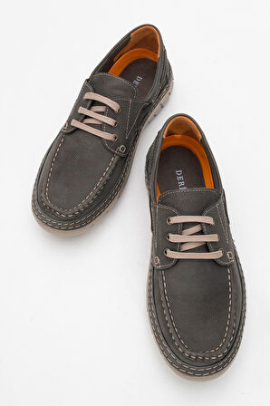 DERİCLUB Erkek Bağcıklı Kalın Taban Casual Ayakkabı Gerçek Deri FR 251280 HAKİ