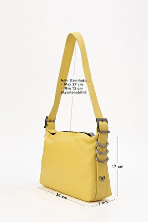 DERİCLUB Capella Kadın Baget Çanta Gerçek Deri LİMON SARI