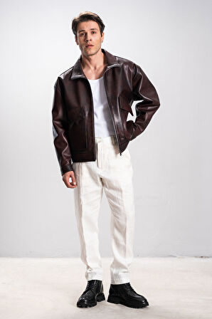 DERİCLUB Nelsson Erkek Oversize Gerçek Deri Ceket BORDO