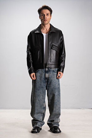 DERİCLUB Nelsson Erkek Oversize Gerçek Deri Ceket KAHVERENGİ