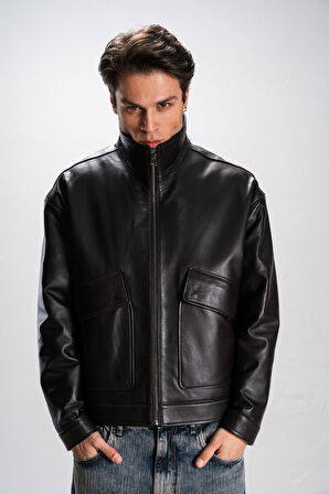 DERİCLUB Nelsson Erkek Oversize Gerçek Deri Ceket KAHVERENGİ