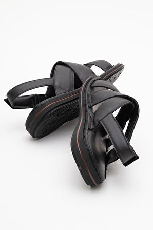 DERİCLUB Erkek Çapraz Bantlı Sandalet Gerçek Deri DC 1241 SİYAH