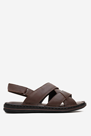 DERİCLUB Erkek Çapraz Bantlı Sandalet Gerçek Deri DC 1241 KAHVERENGİ