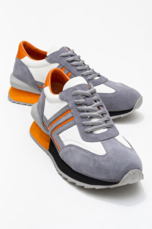 DERİCLUB Erkek Kalın Taban Bağcıklı Casual Ayakkabı Gerçek Deri CR 2619 BEYAZ/GRİ