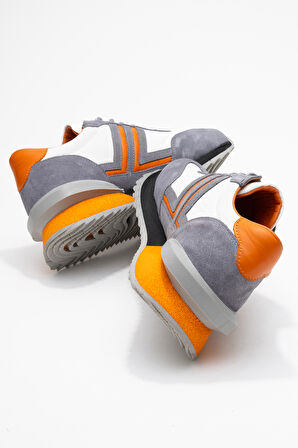 DERİCLUB Erkek Kalın Taban Bağcıklı Casual Ayakkabı Gerçek Deri CR 2619 BEYAZ/GRİ