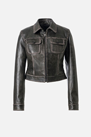 DERİCLUB Giesel Kadın Gerçek Deri Mont GRİ