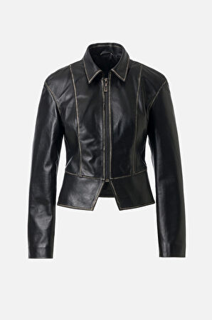 DERİCLUB Emma Kadın Gerçek Deri Mont SİYAH/ BEYAZ