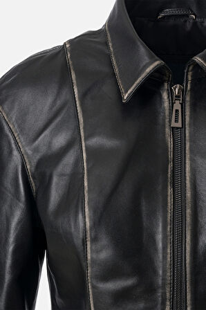 DERİCLUB Emma Kadın Gerçek Deri Mont SİYAH/ BEYAZ