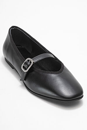 DERİCLUB Kadın Tek Bantlı Babet Gerçek Deri RG 819 SİYAH