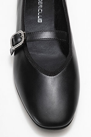 DERİCLUB Kadın Tek Bantlı Babet Gerçek Deri RG 819 SİYAH