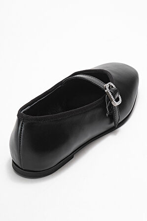 DERİCLUB Kadın Tek Bantlı Babet Gerçek Deri RG 819 SİYAH