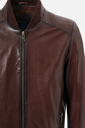 DERİCLUB WM251 Erkek Jumbo Slim-Fit Hakiki Deri Mont FINDIK