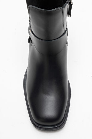 DERİCLUB Kadın Kısa Topuk Western Bot Gerçek Deri RG 3523 SİYAH