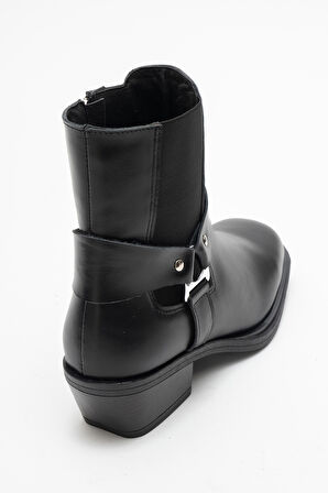 DERİCLUB Kadın Kısa Topuk Western Bot Gerçek Deri RG 3523 SİYAH