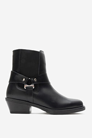 DERİCLUB Kadın Kısa Topuk Western Bot Gerçek Deri RG 3523 SİYAH