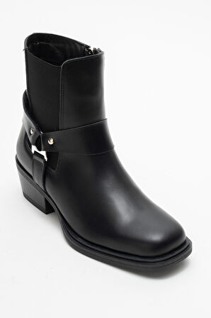 DERİCLUB Kadın Kısa Topuk Western Bot Gerçek Deri RG 3523 SİYAH