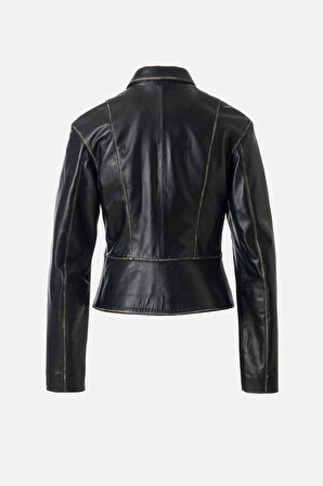 DERİCLUB Emma Kadın Gerçek Deri Mont SİYAH/ BEYAZ