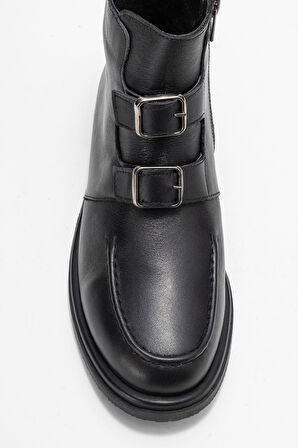 DERİCLUB Kadın Bilek Boy Düz Taban Bot Gerçek Deri RC 40236 SİYAH