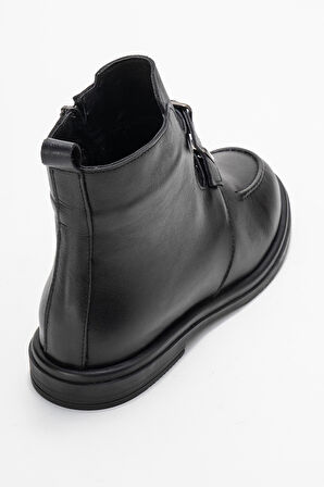 DERİCLUB Kadın Bilek Boy Düz Taban Bot Gerçek Deri RC 40236 SİYAH