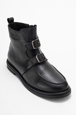 DERİCLUB Kadın Bilek Boy Düz Taban Bot Gerçek Deri RC 40236 SİYAH