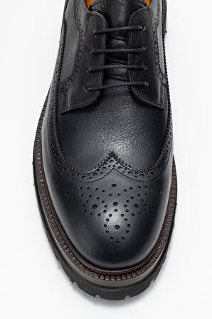 DERİCLUB Erkek Bağcıklı Yüksek Taban Oxford Ayakkabı Gerçek Deri FR 541452 SİYAH