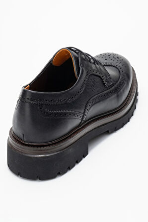 DERİCLUB Erkek Bağcıklı Yüksek Taban Oxford Ayakkabı Gerçek Deri FR 541452 SİYAH