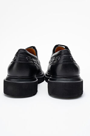 DERİCLUB Erkek Yüksek Taban Bağcıklı Loafer Gerçek Deri FR 54084 SİYAH