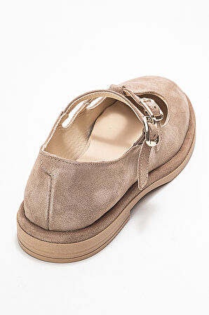 DERİCLUB Kadın Çift Tokalı Günlük Ayakkabı Gerçek Deri RC 40205 BEJ