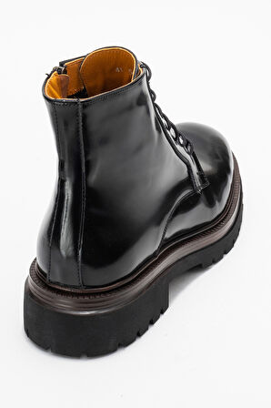 DERİCLUB Erkek Kalın Taban Fermuarlı Bot Gerçek Açma Deri FR 541456 SİYAH