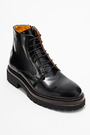 DERİCLUB Erkek Kalın Taban Fermuarlı Bot Gerçek Açma Deri FR 541456 SİYAH