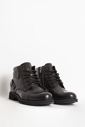 DERİCLUB Erkek Kalın Taban Fermuarlı Casual Bot Gerçek Deri BR 07124 SİYAH