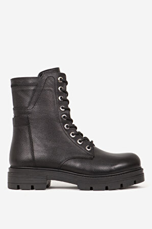 DERİCLUB Kadın Bağcıklı Kalın Taban Fermuarlı Günlük Bot Gerçek Deri BR 66286 SİYAH