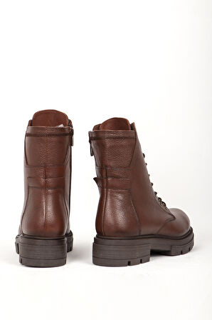 DERİCLUB Kadın Bağcıklı Kalın Taban Fermuarlı Günlük Bot Gerçek Deri BR 66286 TABA