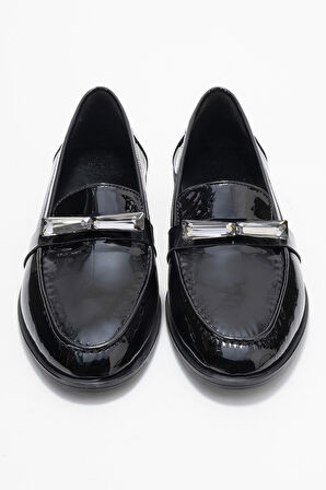 DERİCLUB Kadın Şık Rugan Loafer Gerçek Deri RG 7504 SİYAH